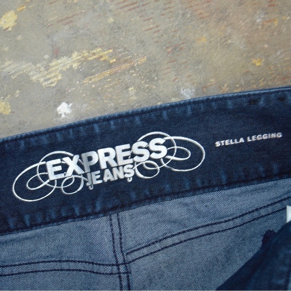 EXPRESS Stella Low Rise Black Panel Knit Inset Leggings, Size 6 Medium Wash - Picture 5 of 12